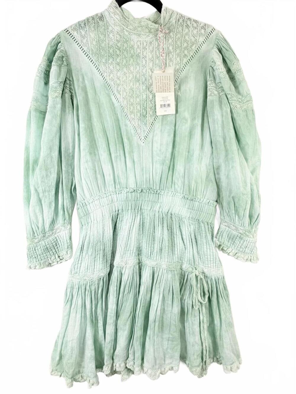 NEW LoveShackFancy Viola‎ Mini Dress Green Tie Dye Crochet Lace Dress Medium